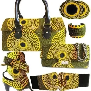 Elegant Cotton Accessories Set - Handbag, Vanity Bag, Bangles & Hair Ring